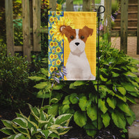 Summer Sunflowers Brown White Wirehair Jack Russell Terrier Flag Garden Size