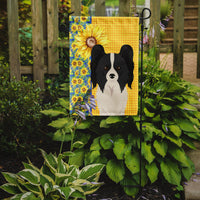 Summer Sunflowers Black and White Papillon Flag Garden Size