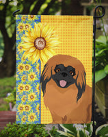 Summer Sunflowers Red Pekingese Flag Garden Size