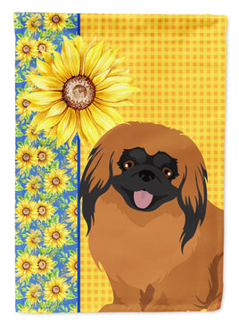 Summer Sunflowers Red Pekingese Flag Garden Size