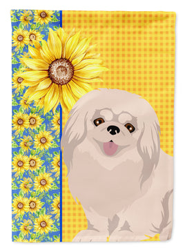 Summer Sunflowers White Pekingese Flag Garden Size