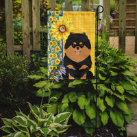 Summer Sunflowers Black and Tan Pomeranian Flag Garden Size