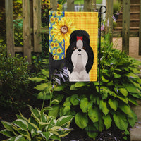 Summer Sunflowers Black and White Shih Tzu Flag Garden Size