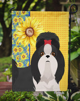 Summer Sunflowers Black and White Shih Tzu Flag Garden Size
