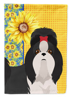 Summer Sunflowers Black and White Shih Tzu Flag Garden Size