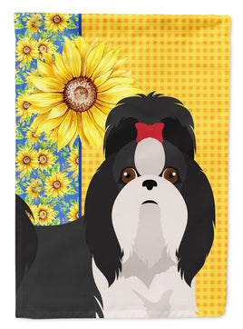 Summer Sunflowers Black and White Shih Tzu Flag Garden Size