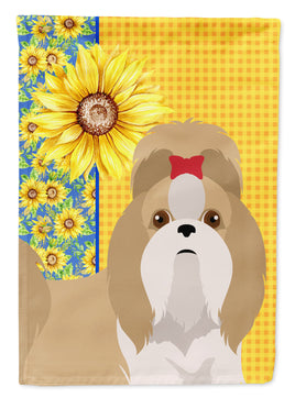 Summer Sunflowers Gold and White Shih Tzu Flag Garden Size
