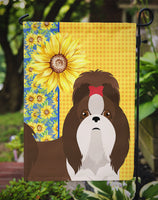 Summer Sunflowers Liver and White Shih Tzu Flag Garden Size