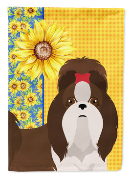 Summer Sunflowers Liver and White Shih Tzu Flag Garden Size