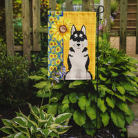 Summer Sunflowers Black Siberian Husky Flag Garden Size