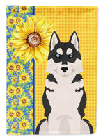 Summer Sunflowers Black Siberian Husky Flag Garden Size