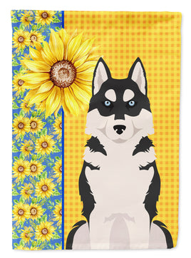 Summer Sunflowers Black Siberian Husky Flag Garden Size