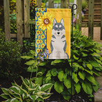 Summer Sunflowers Grey Siberian Husky Flag Garden Size
