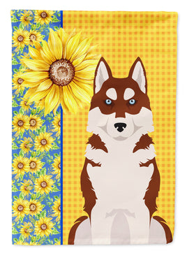Summer Sunflowers Red Siberian Husky Flag Garden Size