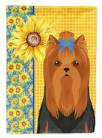 Summer Sunflowers Black and Tan Full Coat Yorkshire Terrier Flag Garden Size