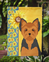 Summer Sunflowers Black and Tan Puppy Cut Yorkshire Terrier Flag Garden Size