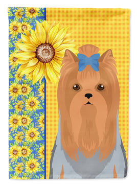 Summer Sunflowers Blue and Tan Full Coat Yorkshire Terrier Flag Garden Size