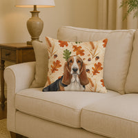 Tricolor and White Basset Hound Heirloom Fall Throw Pillow