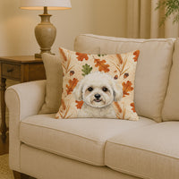 White and Cream Bichon Frise Heirloom Fall Throw Pillow