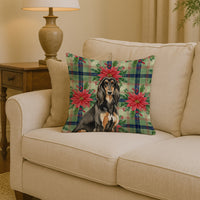 Black & Tan Afghan Hound Christmas PoinsettIas Throw Pillow