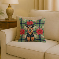 Airedale Terrier Christmas PoinsettIas Throw Pillow