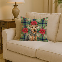 Grizzle Airedale Terrier Christmas PoinsettIas Throw Pillow