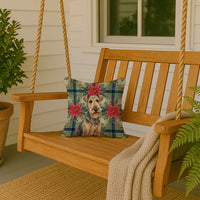 Grizzle Airedale Terrier Christmas PoinsettIas Throw Pillow