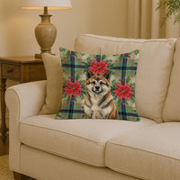 Brindle Akita Christmas PoinsettIas Throw Pillow