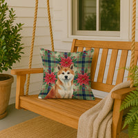 Red Akita Christmas PoinsettIas Throw Pillow