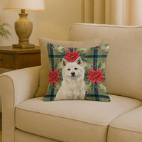 White Akita Christmas PoinsettIas Throw Pillow