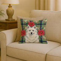 American Eskimo Christmas PoinsettIas Throw Pillow