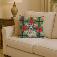 American Hairless Terrier Christmas PoinsettIas Throw Pillow