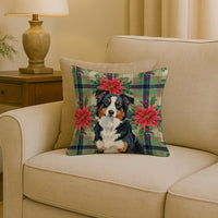 Black Tri American Shepherd Christmas PoinsettIas Throw Pillow