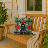Black American Staffordshire Terrier Christmas PoinsettIas Throw Pillow