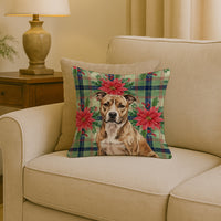 Brindle American Staffordshire Terrier Christmas PoinsettIas Throw Pillow