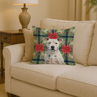 White American Staffordshire Terrier Christmas PoinsettIas Throw Pillow
