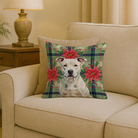 White American Staffordshire Terrier Christmas PoinsettIas Throw Pillow