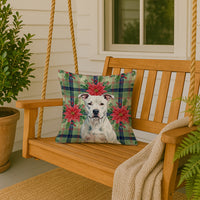 White American Staffordshire Terrier Christmas PoinsettIas Throw Pillow