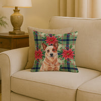 Red Heeler Australian Cattle Dog Christmas PoinsettIas Throw Pillow