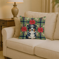 Black Australian Shepherd Christmas PoinsettIas Throw Pillow