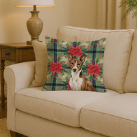 Brindle and White Basenji Christmas PoinsettIas Throw Pillow