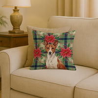 Red and White Basenji Christmas PoinsettIas Throw Pillow