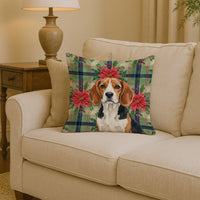 Beagle Christmas PoinsettIas Throw Pillow