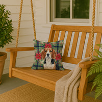 Beagle Christmas PoinsettIas Throw Pillow