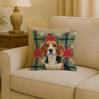 Beagle Christmas PoinsettIas Throw Pillow