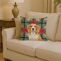 Lemon and White Beagle Christmas PoinsettIas Throw Pillow