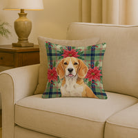 Lemon and White Beagle Christmas PoinsettIas Throw Pillow
