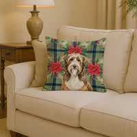 Brown Bearded Collie Christmas PoinsettIas Throw Pillow