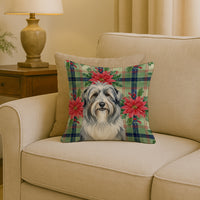 Bearded Collie Christmas PoinsettIas Throw Pillow