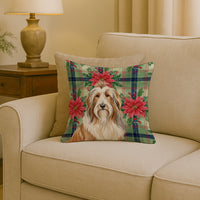 Fawn Bearded Collie Christmas PoinsettIas Throw Pillow